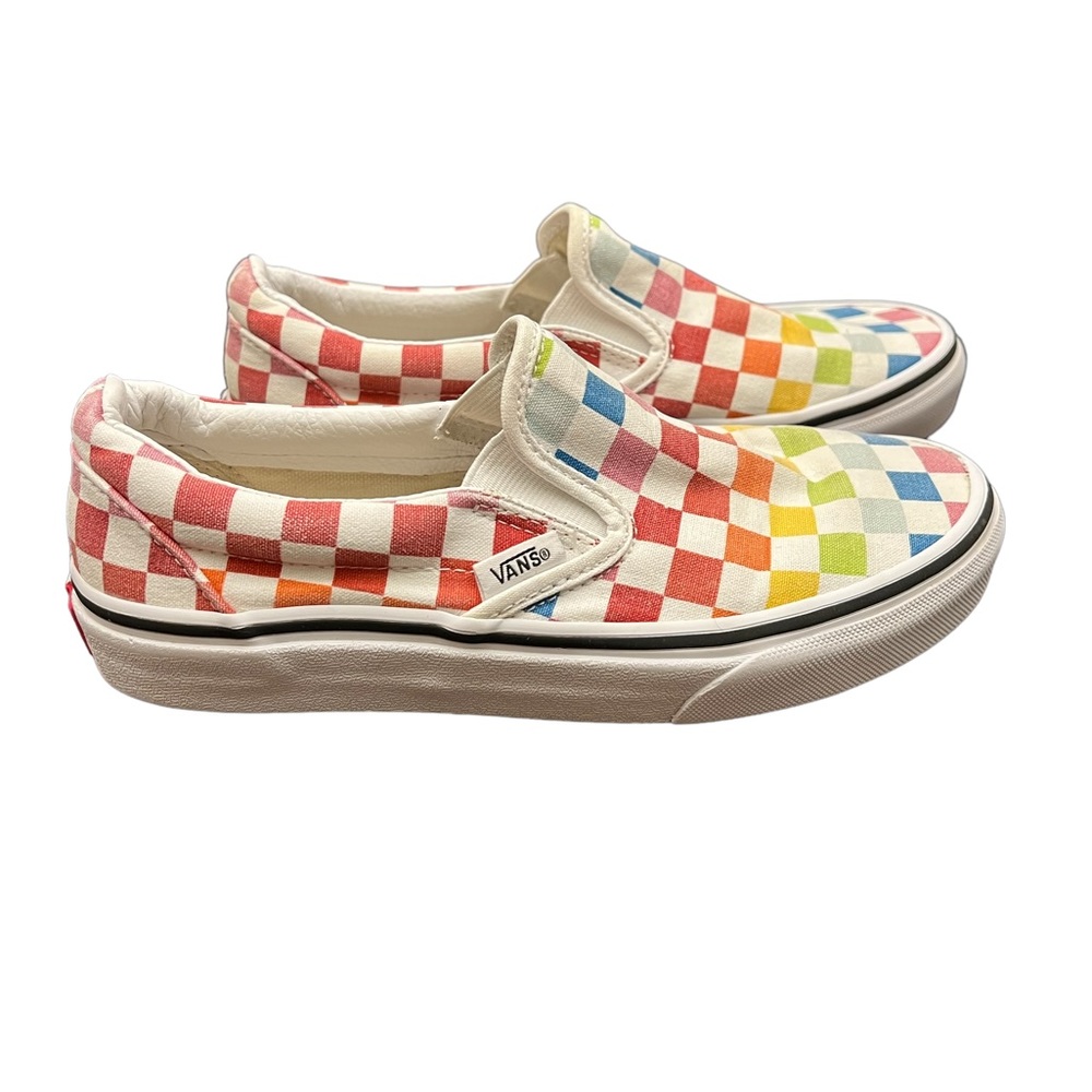 EUC Vans Checkerboard Classic Slip-on, Rainbow Sz 5.5